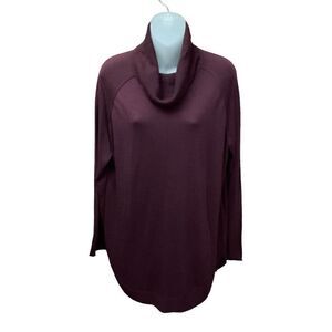 Caslon Sweater Tunic Cowl Neck Maroon Burgundy Curved Hem Side Slits Medium